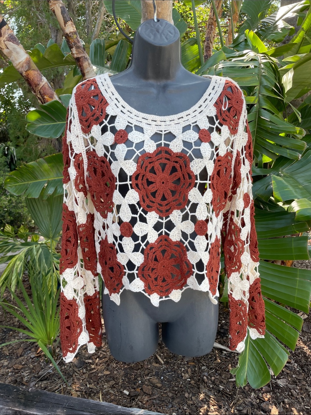 bow sleeve floral lace, crochet top